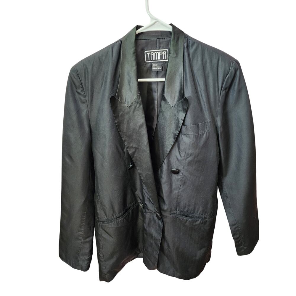 TAMPA Women's Black Silk Double Breasted Blazer Jacket‎ Size S